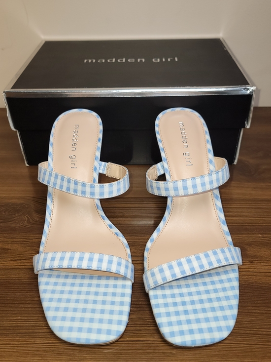 Madden Girl Shoes - Madden Girl Women's Blue Gingham Strap Sandals - Size 8.5